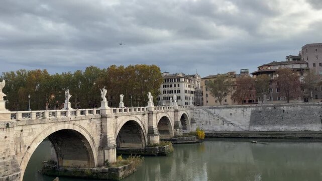Italy Rome city Tiber river Aelian Roman Bridge or Pons Aelius, Ponte Sant'Angelo.
