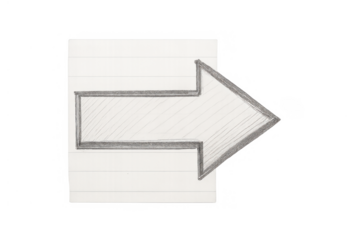 Right pointing arrow symbol sketch on lined paper, indicating direction, process, or forward movement