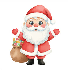 Watercolor Santa Claus artist with paint palette, Christmas vector character isolated on white
