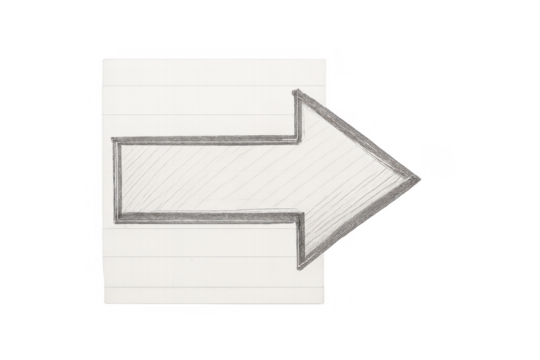 Right pointing arrow symbol sketch on lined paper, indicating direction, process, or forward movement