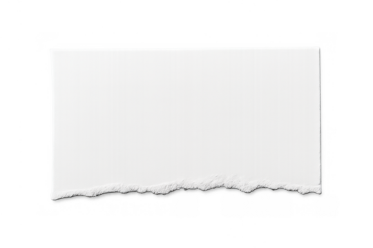 White ripped paper scrap banner with torn bottom edge, blank texture, space for text, transparent background
