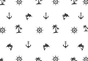 seamless shark pattern vector illustration. seamless pattern helm anchor shark vector coconut palm tree island nautical boat sea ocean isolated tropical wallpaper
