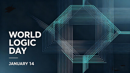 Geometric line elements represent World Logic Day, rational thinking, and logical thinking concepts, suitable for educational public welfare and thinking training promotional materials.
