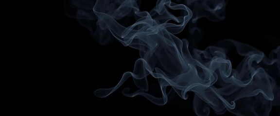 Obraz premium Intricate black smoke plumes against a stark black backdrop, night, gaseous