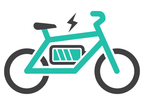 Electric bicycle with battery and lightning bolt symbol representing eco friendly transportation and sustainable energy solutions for commuting
