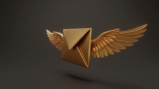 A golden envelope with elegant wings, symbolizing fast and important mail delivery.