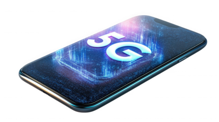 A smartphone displaying a glowing symbol of the technology era on transparent background