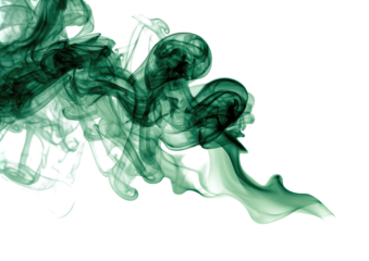 Emerald smoke swirls across a stark, isolated darkness