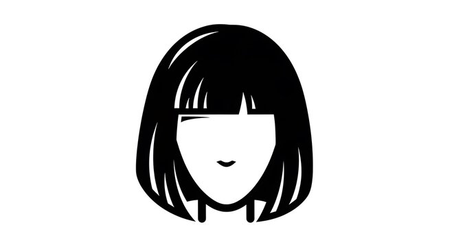 Minimalist Black and White Illustration of a Womans Face with Bob Haircut.