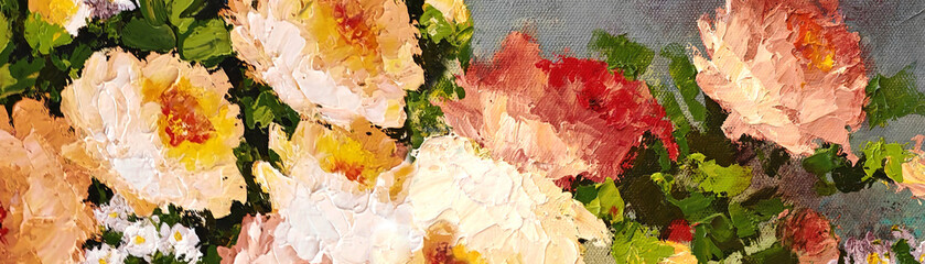 Art painting of a abstract flowers colorful paint Panorama wallpaper textured background design hand draw.
