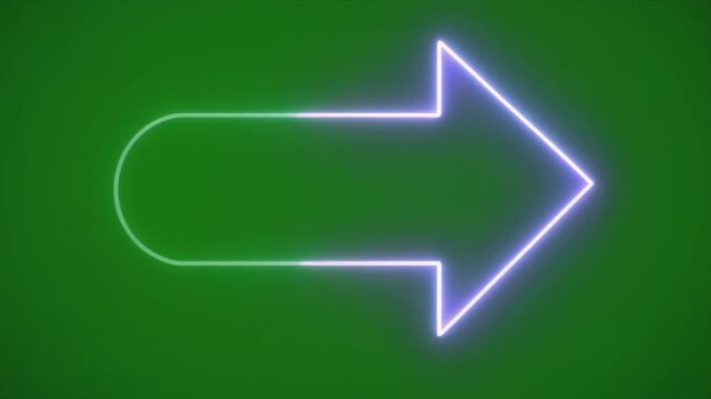 Neon glowing arrow pointing right with a rounded tail on a green background.