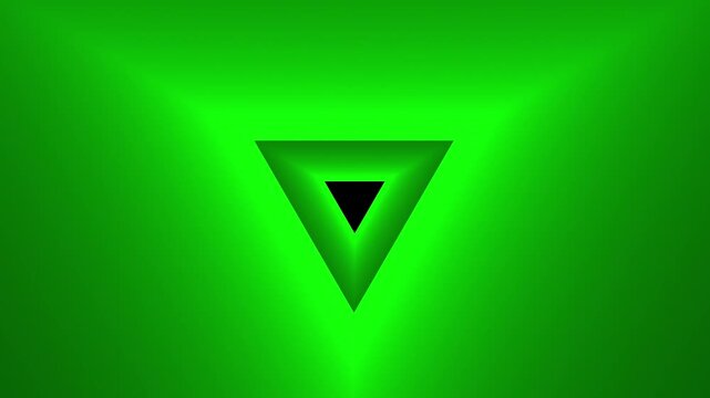 Glowing abstract green inverted triangle background, Futuristic minimal light shape on dark gradient
