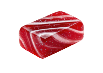 Red gem with white swirls, polished and smooth
