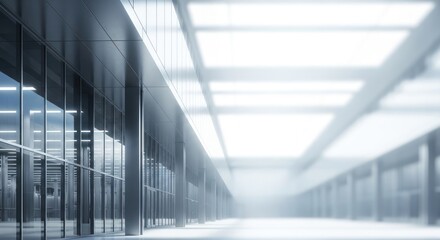 Symmetrical contemporary architecture with glass windows and luminous ceiling