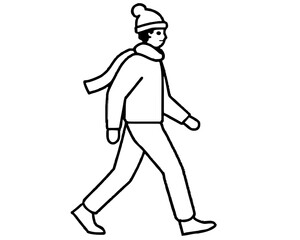 Man walking in winter clothes isolated on