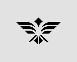 Obraz premium Modern black bird logo with wings on a gray background design