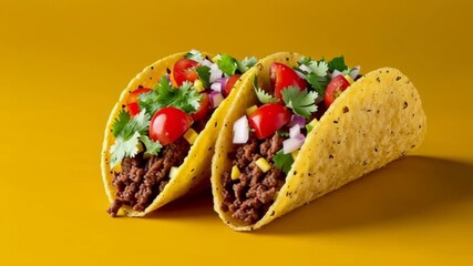 Deliciously crafted tacos filled with seasoned beef, fresh vegetables, and vibrant toppings, captured in a dynamic sequence showcasing the mouthwatering appeal of this culinary delight