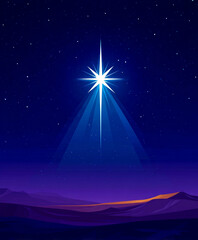 Fototapeta premium The star of Bethlehem in the blue night sky.