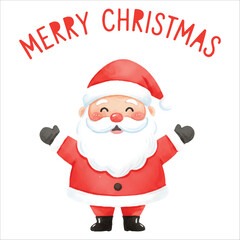 Watercolor Santa Claus Saying Merry Christmas Illustration
