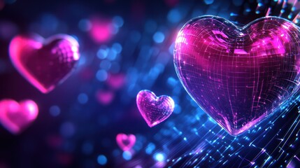 Futuristic Heart Shapes with Digital Technology Effects, a Romantic Vision