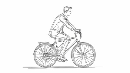 Fototapeta premium Professional man riding a bicycle in a simple line drawing style