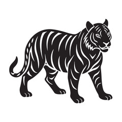 Obraz premium Walking Tiger Silhouette Tiger Vector Illustration