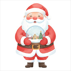 Watercolor Santa Claus Holding Snow Globe Christmas Illustration
