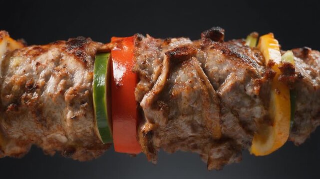 Cag kebabi Turkish lamb dolly-in close-up revealing details