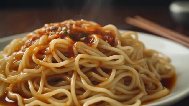 Youpo mian Chinese noodles slider shot moving across texture