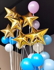 Golden Christmas stars with ribbon