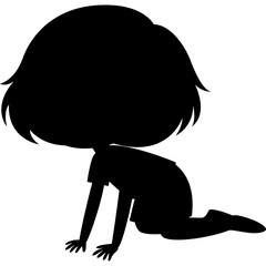 Silhouette Of A Young Girl In Black T-shirt And Shorts Crouching Down On A Transparent Background