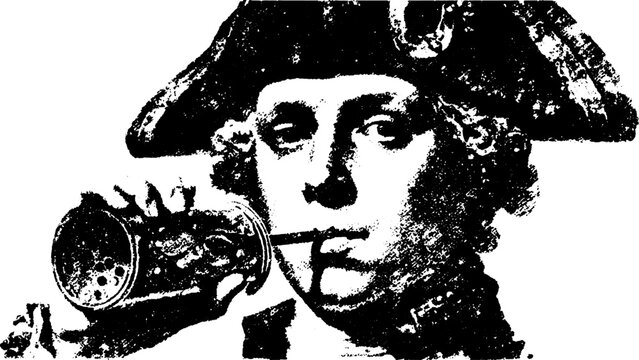 Antique engraving of a musician drinking. Black and white vector illustration with detailed line work showcasing craftsmanship in a decorative set.