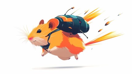 Small rodent wearing a propulsion device speeds across a white background