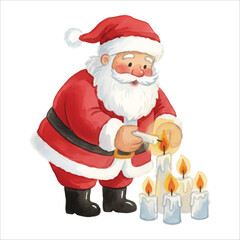 Santa Claus Vector Lighting Candles Christmas Illustration Isolated on White Background
