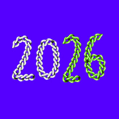Year 2026 in Chain-Like Typography on Vibrant Purple Background