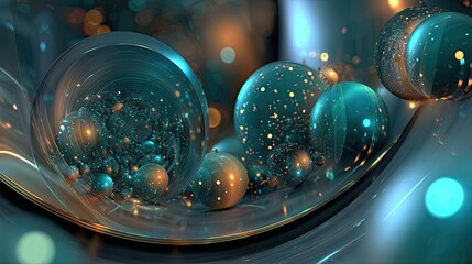 Abstract Glowing Spheres in Teal and Gold