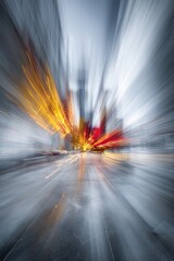 Urban City Street At Night With Motion Blurred Lights