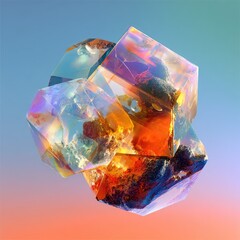 Abstract Colorful Geometric Crystal Shapes