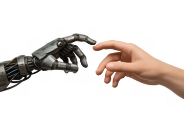 Robot and human hands reaching, symbolizing ai connection, future technology, digital interaction, artificial intelligence and humanity
