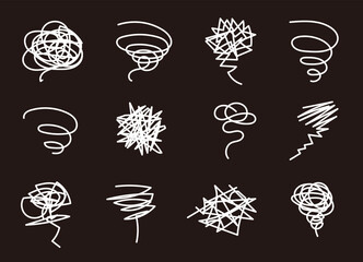 ぐるぐる、モヤモヤのマーク。不安、悩み、困惑などのネガティブな感情のアイコン。ベクターイラスト素材。