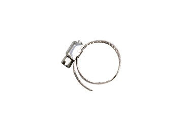Metal Hose Clamp Isolated on White Background Closeup