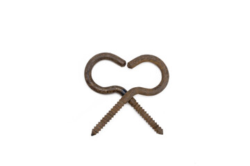 Rusty Metal Hooks Crossed Isolated on White Background
