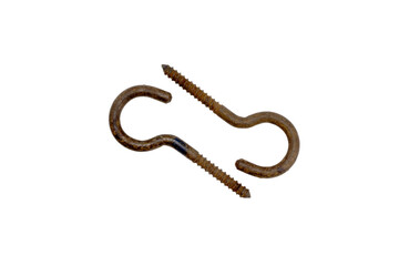Rusty Screw Hooks Isolated on White Background Closeup