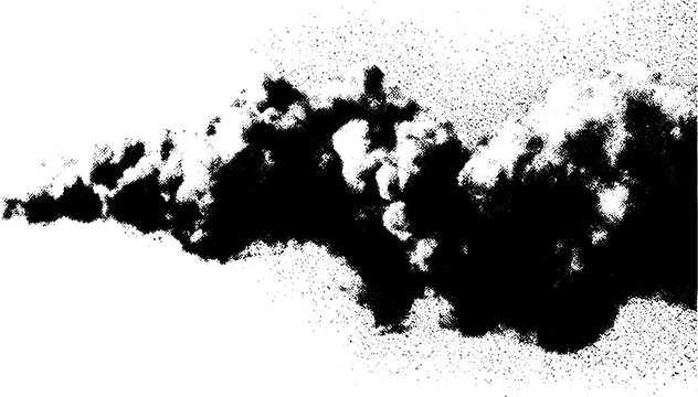 Engraved clouds in a vintage style. Black silhouette vector illustration with stipple texture, creating an antique graphic set.