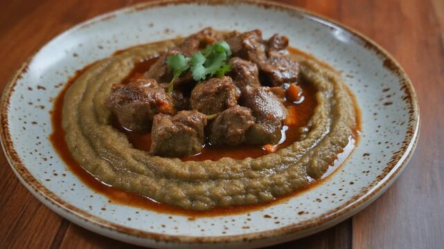 Hunkar begendi Turkish lamb stew rotating turntable ceramic plate