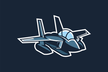 American cold war jet fighter plane vector illustration. simple aircraft logo, military equipment.