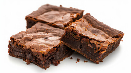 fudgy brownie square on white background
