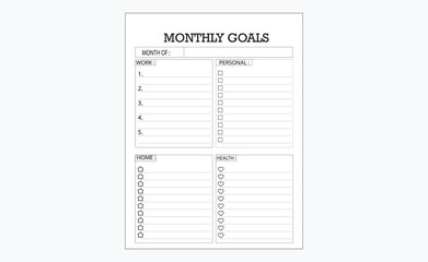 monthly goal planner template Printing design 