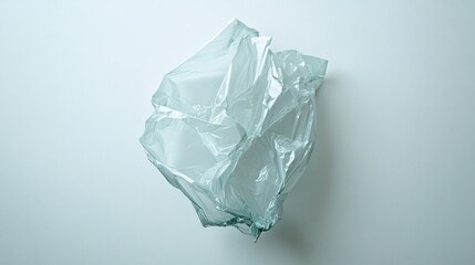 Crushed translucent plastic bag artfully lit against a clean, minimalist backdrop