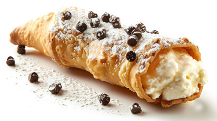 cannoli with ricotta filling on white background